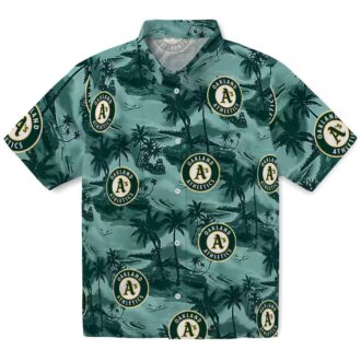 MLB Oakland Athletics Green Hawaiian Shirt - Summer Coastal Palms Beach Baseball Style
