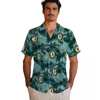 MLB Oakland Athletics Green Hawaiian Shirt - Summer Coastal Palms Beach Baseball Style