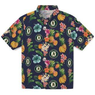 MLB Oakland Athletics Hawaiian Shirt - Navy Floral Fruit Pattern for Summer