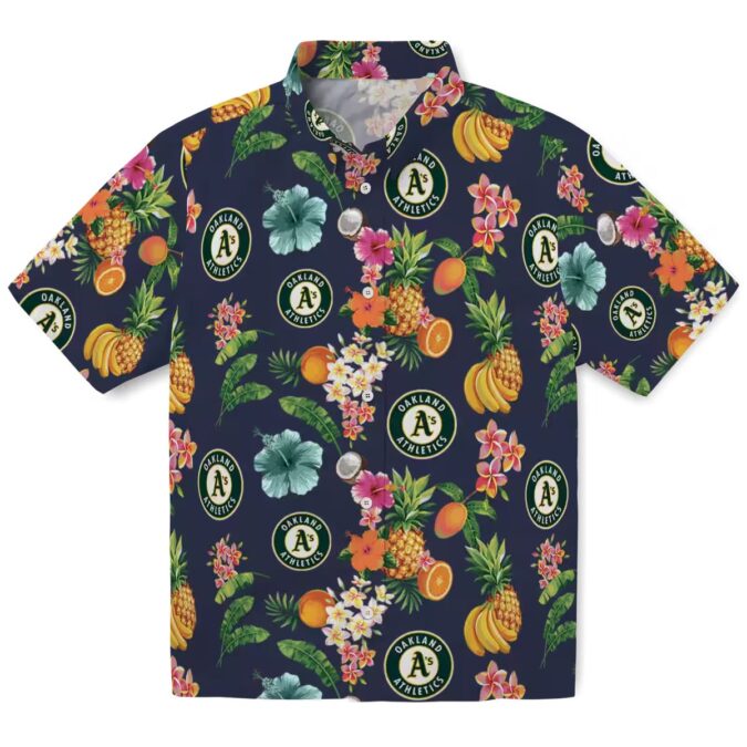 MLB Oakland Athletics Hawaiian Shirt - Navy Floral Fruit Pattern for Summer