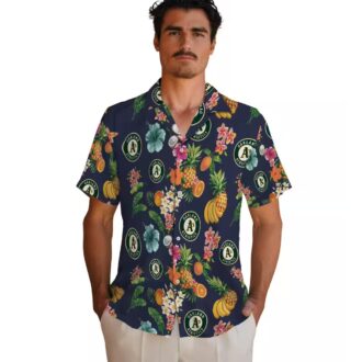 MLB Oakland Athletics Hawaiian Shirt - Navy Floral Fruit Pattern for Summer