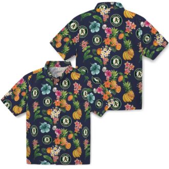 MLB Oakland Athletics Hawaiian Shirt - Navy Floral Fruit Pattern for Summer