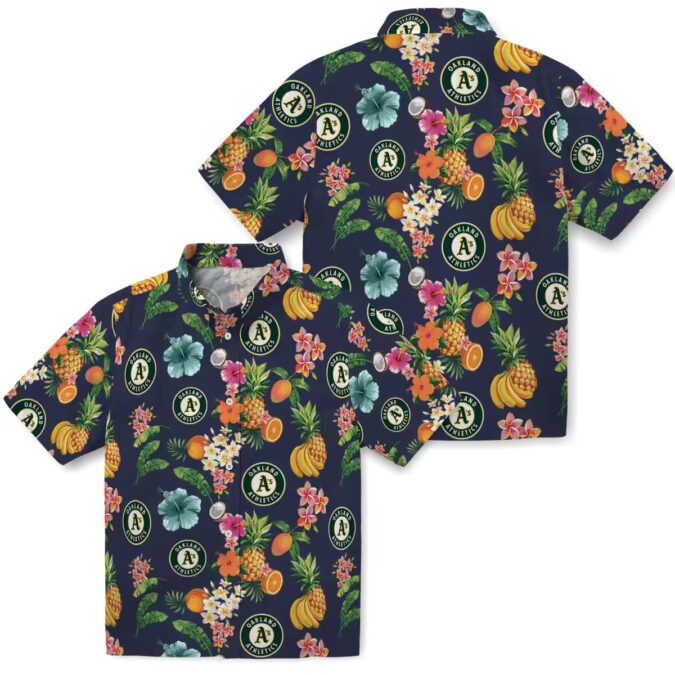 MLB Oakland Athletics Hawaiian Shirt - Navy Floral Fruit Pattern for Summer
