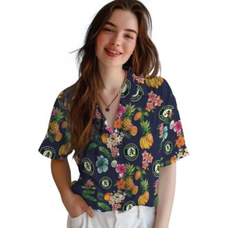 MLB Oakland Athletics Hawaiian Shirt - Navy Floral Fruit Pattern for Summer