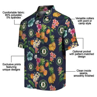 MLB Oakland Athletics Hawaiian Shirt - Navy Floral Fruit Pattern for Summer