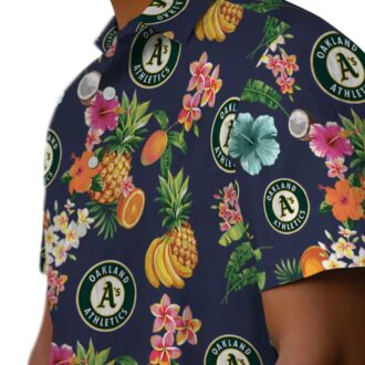 MLB Oakland Athletics Hawaiian Shirt - Navy Floral Fruit Pattern for Summer