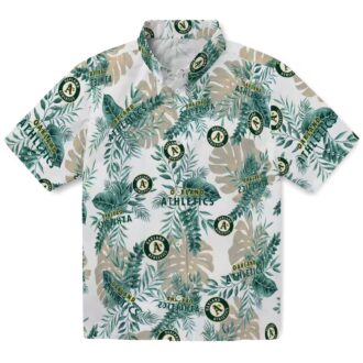 MLB Oakland Athletics Tropical Leaves Shirt - Green White Hawaiian Shirt for Game Day