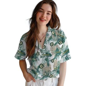 MLB Oakland Athletics Tropical Leaves Shirt - Green White Hawaiian Shirt for Game Day