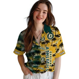 Oakland Athletics Custom Palm Leaf Hawaiian Shirt - Green MLB Fan Gear for Summer Events