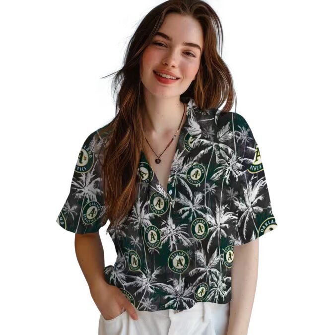 Oakland Athletics Green & Black Palm Hawaiian Shirt - MLB Fan Gift for Summer Vacation