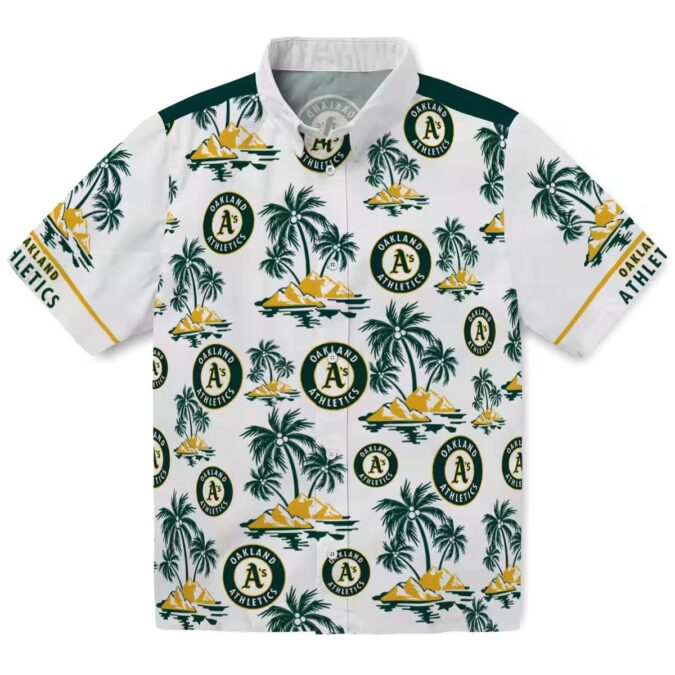Oakland Athletics Green and White Hawaiian Shirt - Tropical Palm Print Fan Gift for Summer