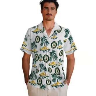 Oakland Athletics Green and White Hawaiian Shirt - Tropical Palm Print Fan Gift for Summer
