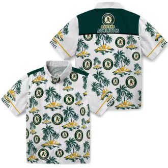 Oakland Athletics Green and White Hawaiian Shirt - Tropical Palm Print Fan Gift for Summer