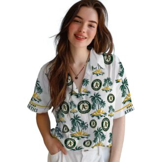 Oakland Athletics Green and White Hawaiian Shirt - Tropical Palm Print Fan Gift for Summer