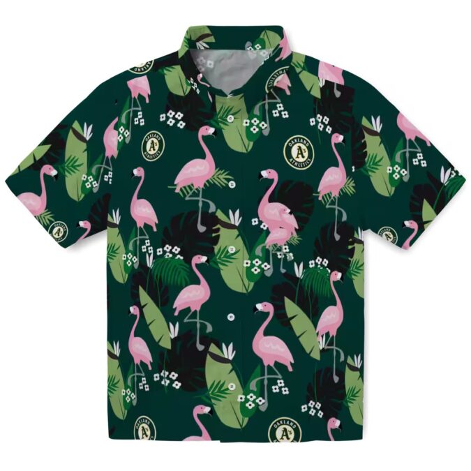 Oakland Athletics Luau Hawaiian Shirt - Flamingo Leaf Pattern Baseball Vacation Tee