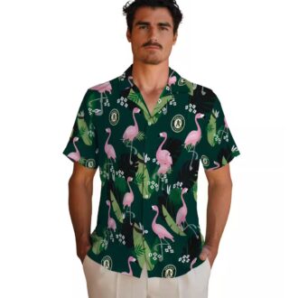 Oakland Athletics Luau Hawaiian Shirt - Flamingo Leaf Pattern Baseball Vacation Tee