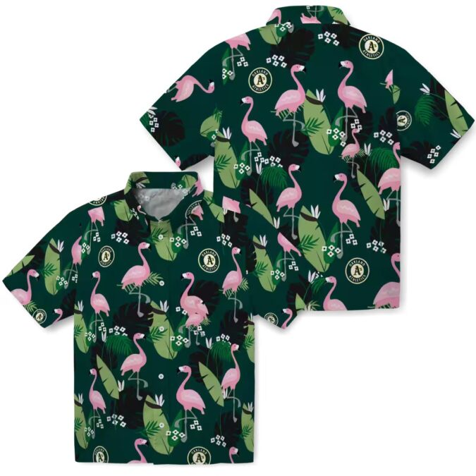 Oakland Athletics Luau Hawaiian Shirt - Flamingo Leaf Pattern Baseball Vacation Tee