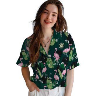 Oakland Athletics Luau Hawaiian Shirt - Flamingo Leaf Pattern Baseball Vacation Tee