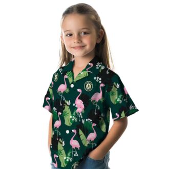 Oakland Athletics Luau Hawaiian Shirt - Flamingo Leaf Pattern Baseball Vacation Tee