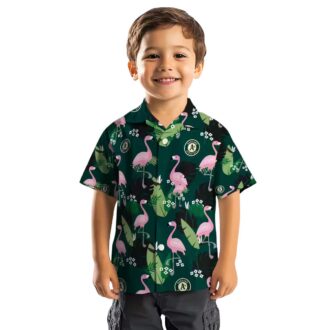 Oakland Athletics Luau Hawaiian Shirt - Flamingo Leaf Pattern Baseball Vacation Tee