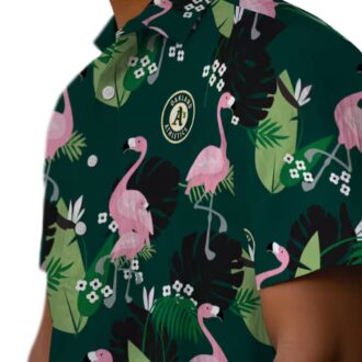 Oakland Athletics Luau Hawaiian Shirt - Flamingo Leaf Pattern Baseball Vacation Tee