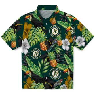 Oakland Athletics MLB Hawaiian Shirt - Toucan Hibiscus Pineapple Print Green Summer Shirt for Fans