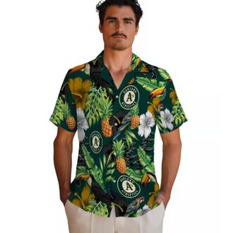 Oakland Athletics MLB Hawaiian Shirt - Toucan Hibiscus Pineapple Print Green Summer Shirt for Fans
