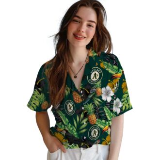 Oakland Athletics MLB Hawaiian Shirt - Toucan Hibiscus Pineapple Print Green Summer Shirt for Fans