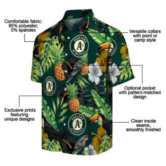 Oakland Athletics MLB Hawaiian Shirt - Toucan Hibiscus Pineapple Print Green Summer Shirt for Fans