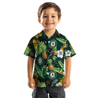 Oakland Athletics MLB Hawaiian Shirt - Toucan Hibiscus Pineapple Print Green Summer Shirt for Fans