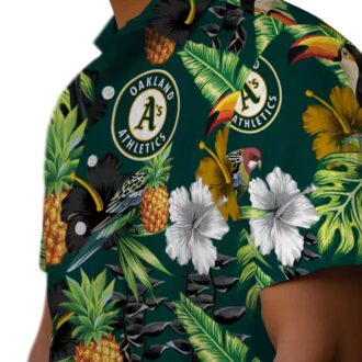 Oakland Athletics MLB Hawaiian Shirt - Toucan Hibiscus Pineapple Print Green Summer Shirt for Fans