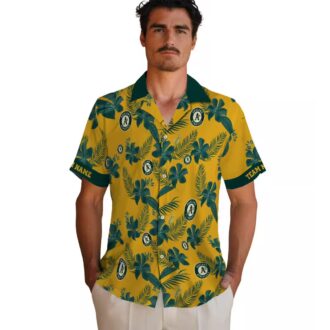 Oakland Athletics MLB Tropical Hawaiian Shirt - Gold Botanical Print for Men & Women