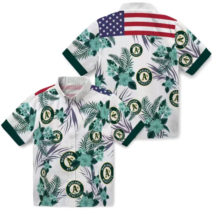 Oakland Athletics Patriotic Hibiscus Hawaiian Shirt - Green & White MLB Fan Apparel