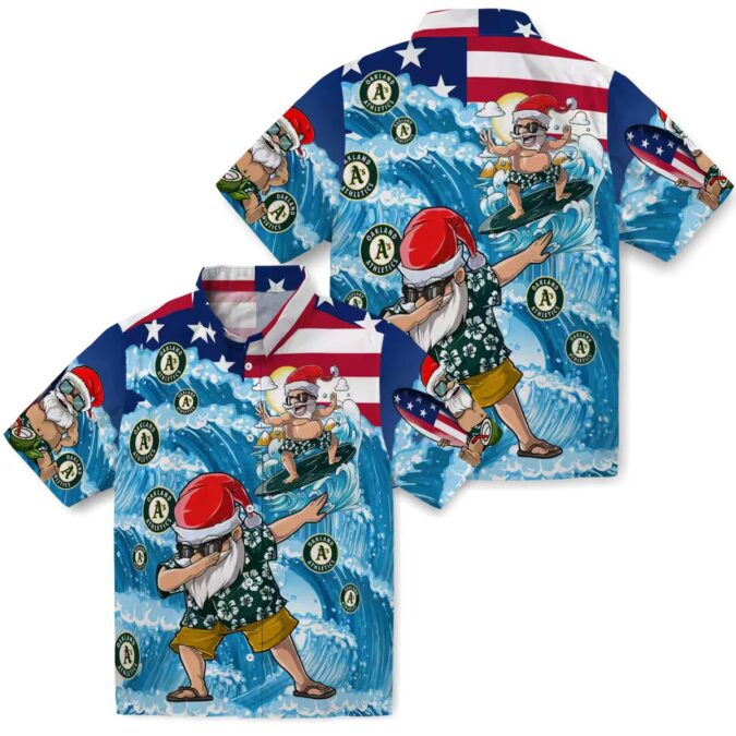 Oakland Athletics Surfing Santa Hawaiian Shirt - Unique Beachwear for MLB Fans