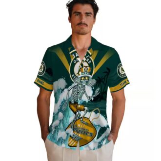 Oakland Athletics Surfing Skeleton Shirt - Cool Green Blue Hawaiian Fan Apparel
