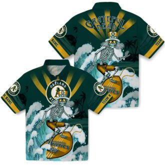 Oakland Athletics Surfing Skeleton Shirt - Cool Green Blue Hawaiian Fan Apparel