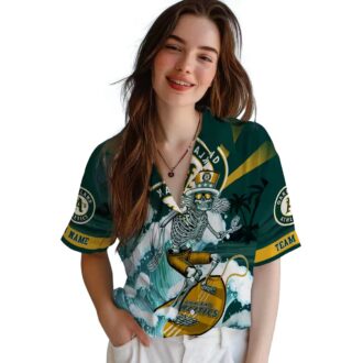 Oakland Athletics Surfing Skeleton Shirt - Cool Green Blue Hawaiian Fan Apparel