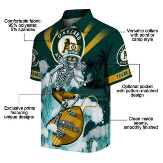 Oakland Athletics Surfing Skeleton Shirt - Cool Green Blue Hawaiian Fan Apparel