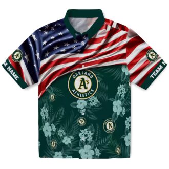 Oakland Athletics US Flag Hawaiian Shirt - Green Floral Summer Baseball Apparel