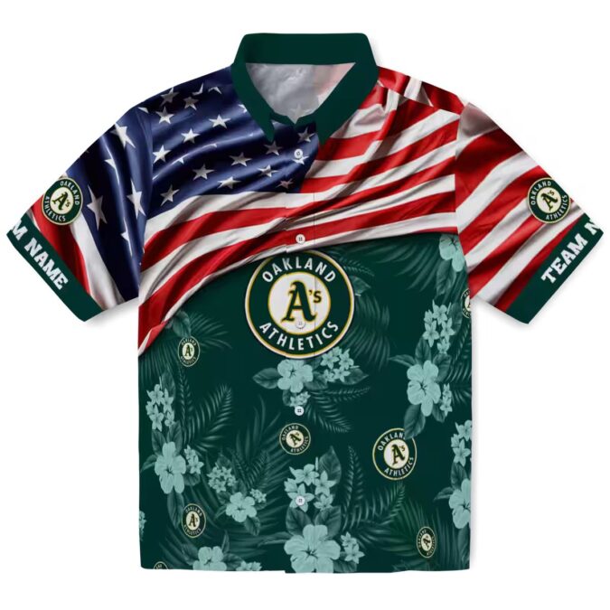 Oakland Athletics US Flag Hawaiian Shirt - Green Floral Summer Baseball Apparel