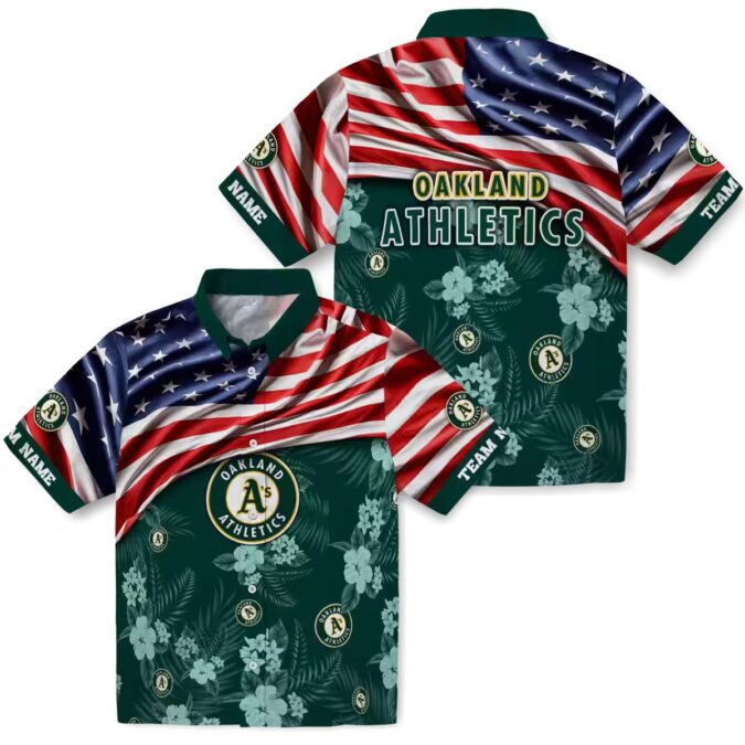 Oakland Athletics US Flag Hawaiian Shirt - Green Floral Summer Baseball Apparel