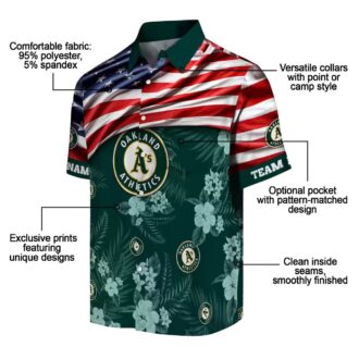 Oakland Athletics US Flag Hawaiian Shirt - Green Floral Summer Baseball Apparel