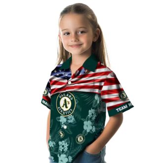 Oakland Athletics US Flag Hawaiian Shirt - Green Floral Summer Baseball Apparel