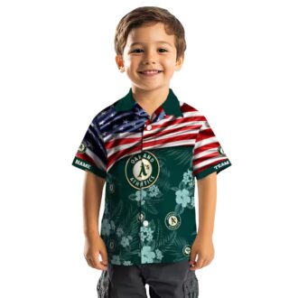 Oakland Athletics US Flag Hawaiian Shirt - Green Floral Summer Baseball Apparel