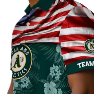 Oakland Athletics US Flag Hawaiian Shirt - Green Floral Summer Baseball Apparel