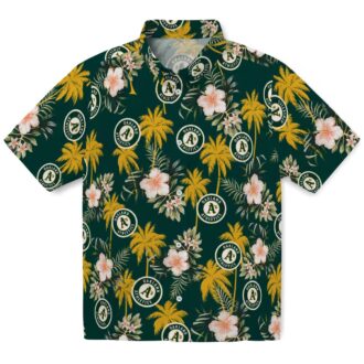 Oakland A’s Green Hawaiian Shirt with Palm Tree and Flower Print - Perfect for Summer