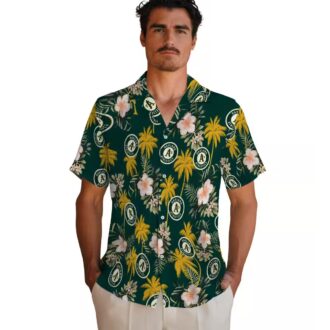 Oakland A’s Green Hawaiian Shirt with Palm Tree and Flower Print - Perfect for Summer