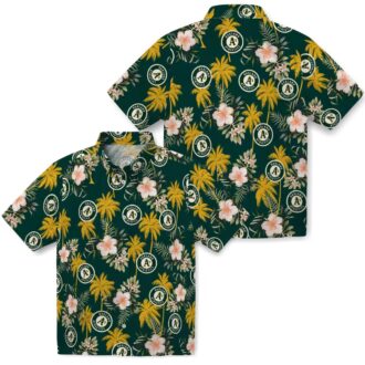 Oakland A’s Green Hawaiian Shirt with Palm Tree and Flower Print - Perfect for Summer