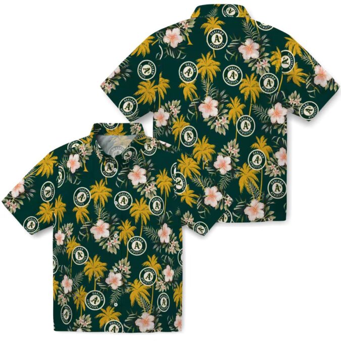 Oakland A’s Green Hawaiian Shirt with Palm Tree and Flower Print - Perfect for Summer