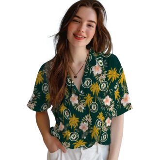 Oakland A’s Green Hawaiian Shirt with Palm Tree and Flower Print - Perfect for Summer